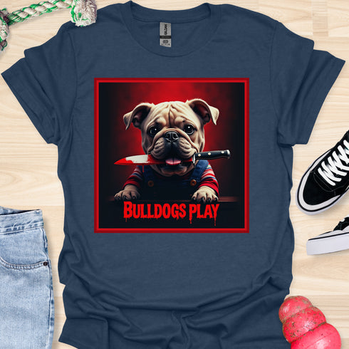 Bulldogs Play - Halloween - V2- Baby Bulldog with Knife in Mouth T-Shirt